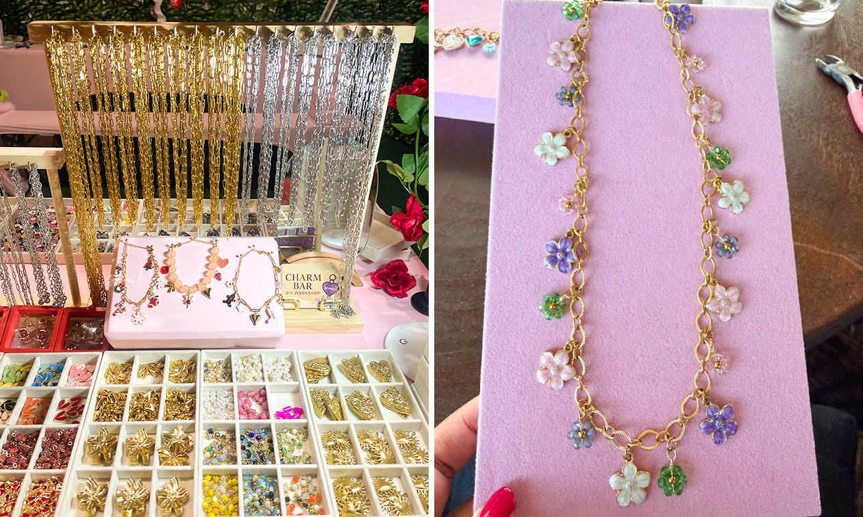 Charm bar met kralen en bedels tijdens een creatieve workshop bij Beachclub Zeezicht, Westfield Mall of the Netherlands