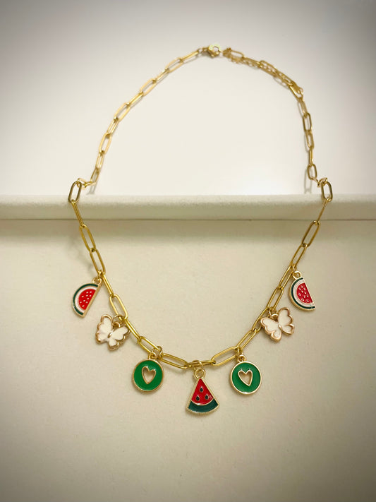 Ketting met watermeloen bedel – symbool van Palestijnse vrijheid en solidariteit, een betekenisvol en stijlvol sieraad.